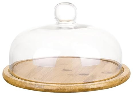 Alzata per torte in legno con coperchio a cupola e copertura in vetro trasparente, vassoio piatto per torta per feste di compleanno e matrimoni