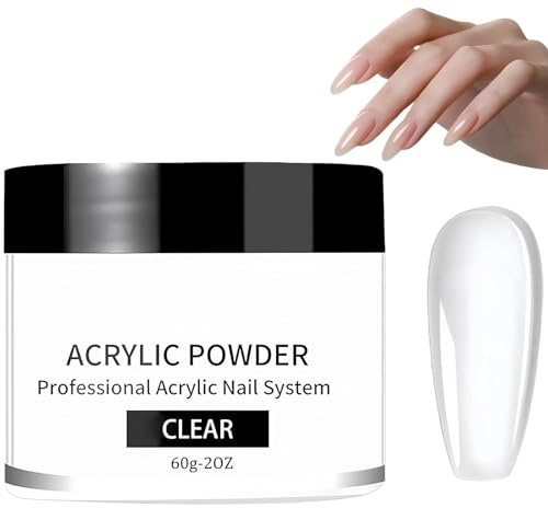 60G Large Capacity Clear Acrylic Powder for Nail Extension & Carving, Professional Acrylic Nail Powder Kit, No Lamp Needed, Strong & Durable False Nail Art Supplies