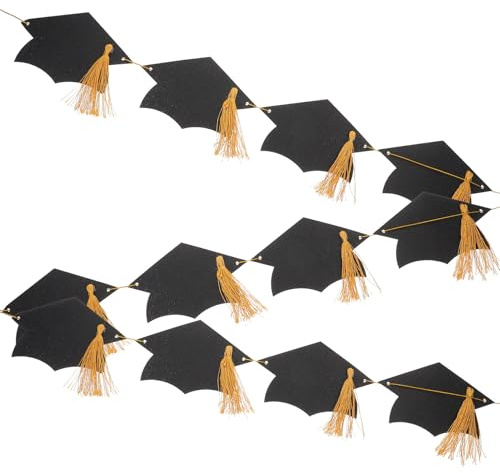 ERINGOGO Girlande mit Schwarzen Quasten und Abschlusskappen Dekoratives Banner zur Abi Party und Hochschulabschlussfeier Partyzubehör für Abschlussfeiern