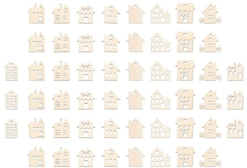 FUOYLOO 100 Stück Unfertige Holzausschnitte in Hausform für Selbstgemacht Basteln und Sicher und Bemalbar als Kreative Holzhaus Deko