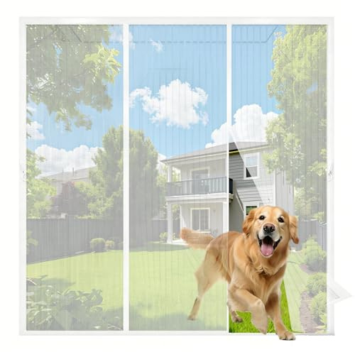 Mosquitera magnética para puerta de balcón, 320 x 230 cm, con cierre de de 4 cm de ancho, sin necesidad de taladrar, protección contra insectos para puerta de balcón o terraza, color blanco