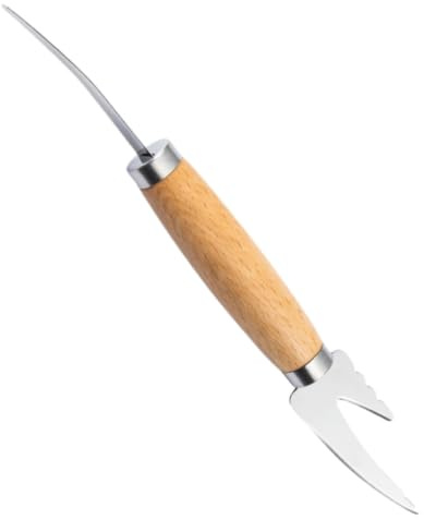 Éplucheur de Crevettes en Acier Inoxydable, Manche Bois Khaki | Outil Réutilisable Multi-usage, pour Déveiner et Retirer la Ligne, Format Compact Cuisine