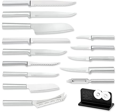 Rada Cutlery Ultimate 15-Piece Gift Set with Quick Edge Sharpener, Stainless Steel Blades, Silver Handle