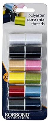 Korbond Set di Fili in Poliestere, 12 rocchetti da 32 m (Totale 384 m), 10 Colori, per Cucito a Mano e a Macchina, riparazioni, creazioni Artigianali, Multicolore, 1, unità