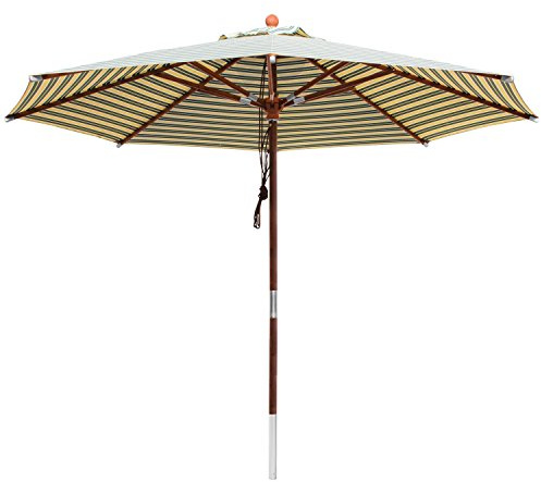 anndora® Sonnenschirm Holz 3 m rund Gartenschirm Marktschirm 300 cm - mit Winddach - Olefinstoff gestreift Grün Weiß Gelb