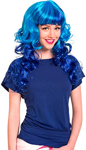 Folat Knallblaue Perücke mit Locken
