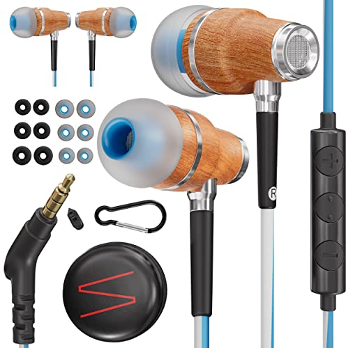 Symphonized Premium Wired Ear buds with Microphone — 90% Noise Cancelling In Ear Headphones Wired, Wooden Earbuds for Computer, Android & PC — Corded Earbuds, Plug In Earphones with Mic (3.5mm Jack)