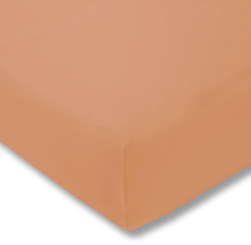 ESTELLA Spannbetttuch Zwirnjersey | apricot | 100x200 cm | bügelfreie & trocknerfeste Qualität | Rundumgummi | 97% Baumwolle