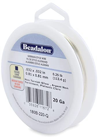 Beadalon German Style Wrapping Wire, Square, Silver Plated, 20 Gauge, 51 ft