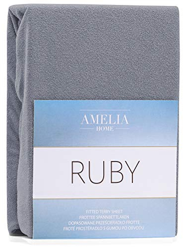 AmeliaHome Spannbettlaken 200x200-200x220 cm Frottee Baumwolle Spannbetttuch, Stahl