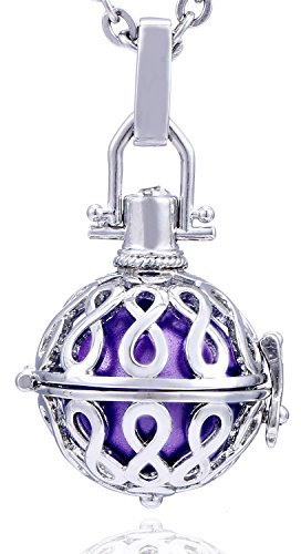 Morella Collar ángel de la Guarda de Acero Inoxidable 70 cm con Colgante infinidad y Bola de resonancia de Color Lila Ø 16 mm para Damas en Bolsa para Joyas