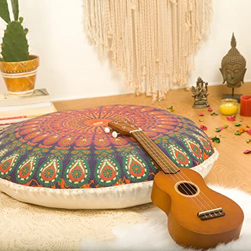 Mandala Life ART Böhmischer runder Kissenbezug - 75 cm - Akzentartikel für Ihr Wohnzimmer, Schlafzimmer, Sitzbereich - Bodenkissenbezug