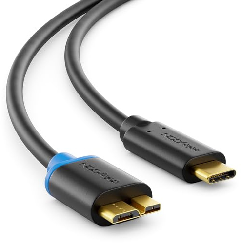 deleyCON 1,5m USB 3.0 Micro-B Kabel USB-C auf Micro-B 5 Gbit/s | Ladekabel Datenkabel Thunderbolt für PC, Computer, Smartphone, Tablet, Notebook, Ladegerät, externe Festplatte HDD