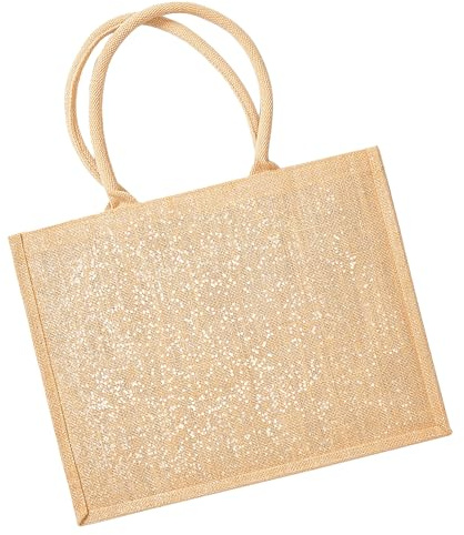 Westford Mill W437 Shimmer Jute Shopper - Glittery Reusable Tote Bag - Natural/Gold