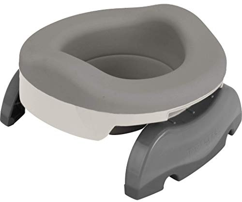 Potette Plus Töpfchentraining für Kleinkinder, 2-in-1-Toilettensitz und Reisetöpfchen mit wiederverwendbarem Einsatz, inklusive 3 Einwegeinlagen, wiederverwendbarer Einsatz und Tragetasche, Grau/Weiß