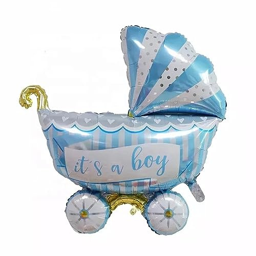 Folienballon Baby Boy, Kinderwagen gestreift, ca. 84 x 97 cm - Party Luftballon Deko Dekoration Kindergeburtstag Helium Heliumballon XXL Ballon Geburt Geburtstag Baby Girl boy Mädchen Junge Babyparty