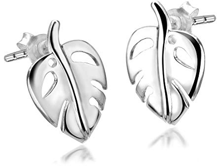 Damen Ohrstecker Monstera Blatt - 925 Silber Ohrringe Blätter SO-68 | Echtsilber Schmuck mit Geschenk-Box von MATERIA by Matthias Wagner