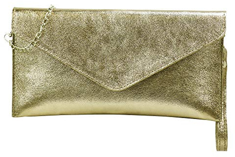 SH Leder Echtleder Clutch Umhängetasche kleine Tasche Abendtasche in Wildleder oder Metallic 31,5x16,5cm Palma G299 (Gold)