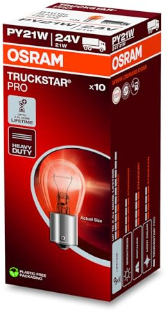 OSRAM TRUCKSTAR PRO PY21W, lámpara de señalización halógena, 7510TSP, lámpara para camión de 24 V, caja plegable (10 lámparas)