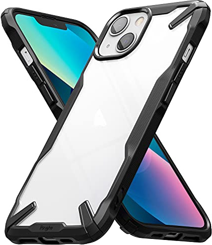 Ringke Fusion-X Compatible with iPhone 13 Case, Clear Hard Back Heavy Duty Shockproof Advanced Protective TPU Bumper Phone Cover - Black