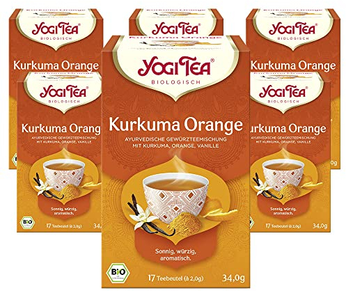 YOGI TEA, Curcuma Orange, Infusion Bio, Tisane Naturellement Sans Caféine, Mélange de Curcuma, Orange et Vanille, 102 (6x17) Sachets de Thé