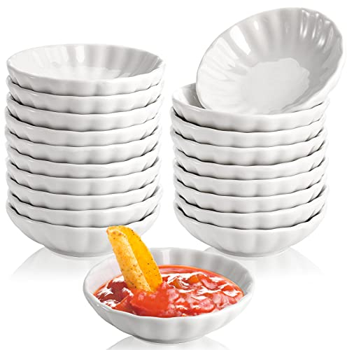 Hiceeden 20 Pack 2.9 Inch Soy Sauce Dish, Ceramic Pinch Bowl 1 Oz, Mini Porcelain Dipping Bowl Plate for Side Dishes, Condiment, Sushi, Ketchup, Appetizer