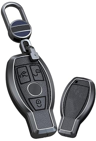 KUNIO Autoschlüssel Hülle Passt für Mercedes Benz A B C S G Klass AMG CLA GLC GLA GLK CLK ML Leder Schlüsseletui Fernbedienung Cover Schlüsselanhänger Schlüssel Etui 3 Tasten C Schwarz