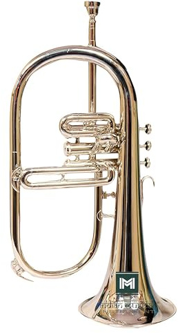 Flügelhorn 3 Ventile, BB Pitch, Premium Messing Qualität inkl. Mundstück & Tragetasche, Handschuh, (Silber)