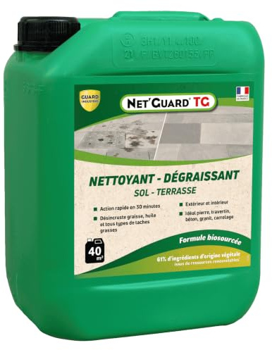 Nettoyant Désincrustant Gras Saletés -Net Guard Tache Grasse -Agit 30 Min-Toute Pierre Travertin Marbre-5L-40m2
