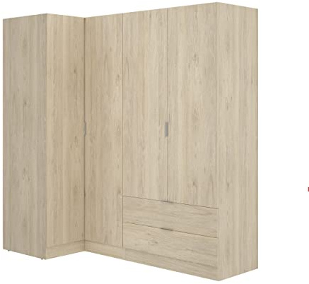 DEKIT GRUPO RIMOBEL Essen Armario de rincón con cajones - Roble Natural - 184 cm (Alto) x 91 cm (Ancho) x 174cm (Prof.)