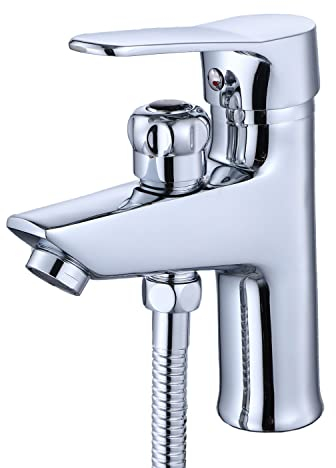 ZXC Waschtischarmatur mit Umsteller für Brause, hochwertige Einhebel Waschbecken Armatur inklusive Brause-Set in Chrom