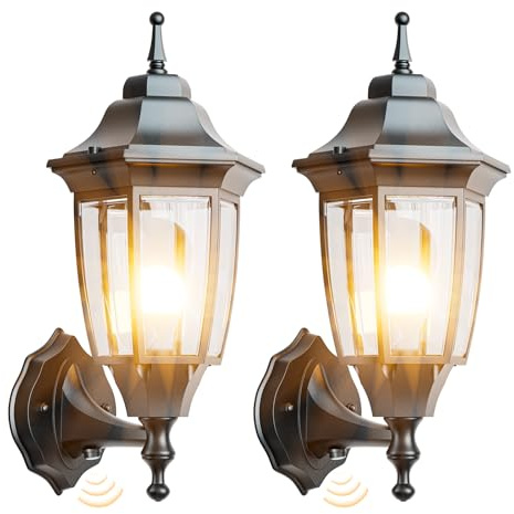 EMART Dusk to Dawn Outdoor Porch Light, Exterior Anti-Corrosion, Waterproof Aluminum & Glass Shades Wall Lamp Fixture, Modern Sconce Lantern for Yard, House, Garage - 2 Pack, Black （Bulb Included）