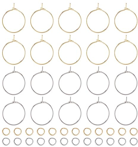 UNICRAFTALE 120 st 2 färger 15 mm örhängen ringar vinglas berlocker ringar 316 kirurgiskt rostfritt stål ring örhänge med 240 st hoppringar för gör-det-själv örhänge tillverkning bröllopsfest vinglas
