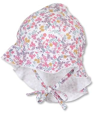 Sterntaler Bademütze Blumen mit Nackenschutz und Bindeband - Mädchen Schwimmmütze mit UV -Schutz 50+ - UV Bademütze Baby aus Bademodenstoff - Schirmmütze für Badespaß an sonnigen Tagen