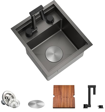 TORVA Workstation Undermount Sink for Bar RV Kitchen | with Built-in Foldable Faucet – 16 Gauge Stainless Steel, 33 x 38.1 x 23 cm