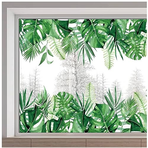 GORGECRAFT 118x39cm Large Green Leaf Window Stickers Tropical Plant Leaves Window Decals Self Adhesive Palm Tree Monstera Fern Leaf Decal for Glass Sliding Door Anti-Collision Summer Home Decor