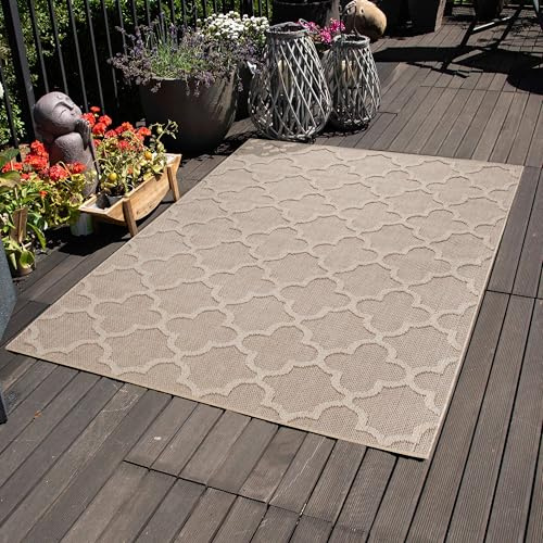 Carpettex Outdoor Teppich Wetterfest 160x230 cm Sisaloptik Beige - Ideal für Balkon, Garten, Terrasse, Camping und als Küchenteppich - Waschbarer Teppich, Skandinavisches Design, Flachgewebe