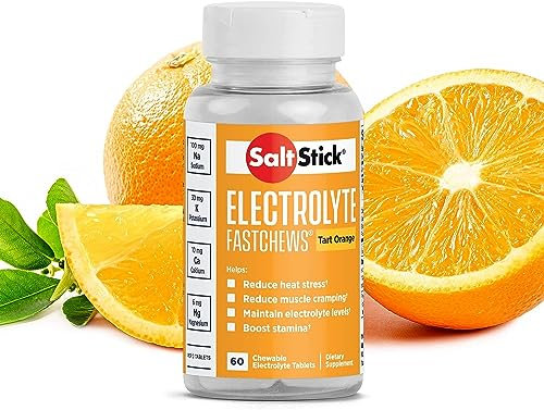 SaltStick FastChews Electrolytes - 60 Chewable Electrolyte Tablets - Salt Tablets for Running, Fast Hydration, Leg Cramps Relief, Sports Recovery Vegan, Gluten Free (Orange)