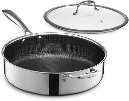 HexClad Hybrid Nonstick 5.5 Litre Deep Sauté Pan and Lid, Dishwasher and Oven-Safe, Compatible with All Cooktops