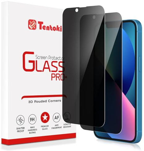 Tentoki Privacy Pellicola Protettiva Copertura Totale per iPhone 13/13 Pro / 14, vetrino anti-spy [2 Pezzi] anti graffio, durezza 9H