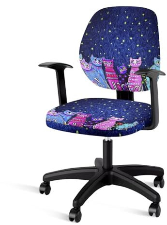 Poceacles Bunte Stuhlhussen mit Katzen-Motiv, universal, drehbarer Stuhlbezug, 2 Stück, drehbarer Schreibtischstuhl-Sitzkissenschutz