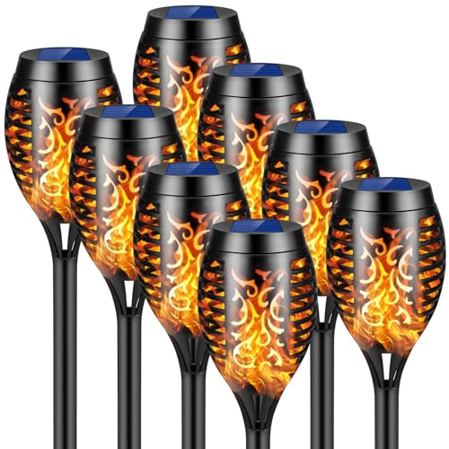 highsam Solarlampen für Außen Garten, Solarleuchten für Außen, 12 LED Gartenbeleuchtung Gartenleuchten Solar Fackeln, Solarlichter Flammeneffekt für Balkon Draußen, 8 Stück