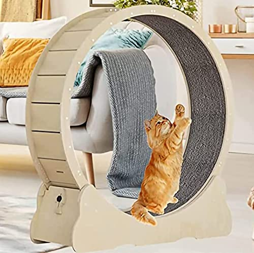 DIIDIIFF Katzenlaufrad, Katzenlaufband, Katzen-Spinnrad-Trainingsgerät aus natürlichem Holz für Hauskatzen, Sicherheitsschloss-Design, Haustier-Laufbandspielzeug, L-Schwarz