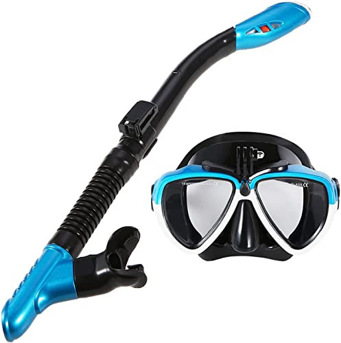 Dykmasker snorkelset vuxen dykning mask anti-dimma snorkling torr snorkling set panorama bred vy snorklingsutrustning med kamerafäste för män och kvinnor
