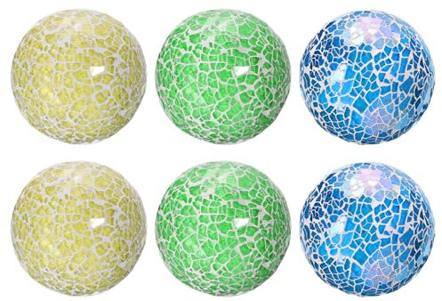sourcing map 6Pcs Decorative Glass Balls 6cm Orbs Centerpiece Balls Mosaic Glass Ball Sphere for Decor Bowls Vases Dining Table Party, Blue, Light Yellow, Green