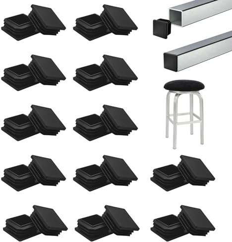 24 Pezzi Tappo Terminale per Tubo Quadrato, 40x40 mm Tappo Nero a Tubo Quadrato, Gommini Per Sedie Quadrati, Tappi Per Sedie, Plastica, Adatto per Ringhiera, Sedia, Divano, Tavoli, Ripiani, Scaffali
