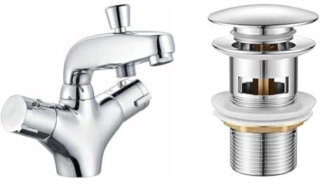 Edouard Rousseau - Mitigeur Thermostatique Bain-Douche Volga 2 - Remplissage Rapide & IBERGRIF M20502 vidage Salle de Bain, Bonde de Lavabo Pop Up, Chromé, Argent