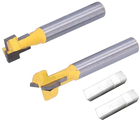 Lot de 2 fraises à bois à tige 1/4, jeu de mèches de toupie à languette et rainure à grande vitesse, fraise à bois réglable en forme de T pour portes d'armoires, tiroirs, étagères