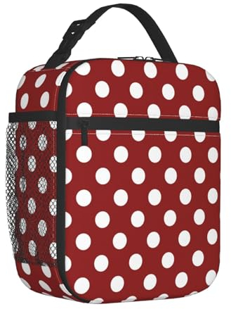 Mexpekil Lonchera térmica con diseño de lunares rojos para mujeres y hombres, lonchera térmica portátil con bolsillo lateral de malla, lonchera para adultos para el trabajo