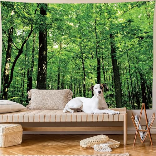 Skcess Wandteppich Natur Wandteppich Wald Grün, Tapisserie Wandbehang Jungle Wandtuch 200 x 200 cm Wanddekoration für Schlafzimmer Wohnzimmer